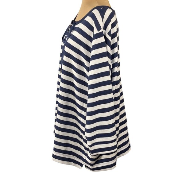Croft & Barrow Navy White Stripe Top Pullover Lace-Up Size 2X - Picture 2 of 4